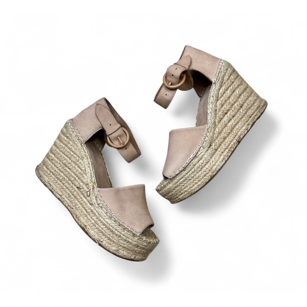 Marc Fisher LTD Alida Espadrille Platform‎ Wedge Pink Nude Ankle Strap Leather